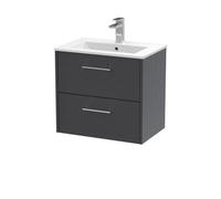 Hudson Reed Juno Woodgrain Wall Hung 2 Drawer Vanity Unit and Minimalist Ceramic Basin | Graphite Grey | MDF | 600mm