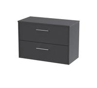 Hudson Reed JNU2226W Juno Modern Bathroom Wall Hung 2-Drawer Vanity with Colour Coordinating Worktop, 800mm, Woodgrain Graphite Grey