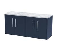 Hudson Reed Juno Wall Hung 4 Drawer Vanity Unit with Bellato Grey Worktop | Satin Midnight Blue | MDF | 1200mm