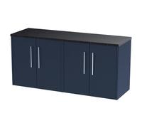 Hudson Reed Juno Wall Hung 4 Drawer Vanity Unit with Black Sparkle Worktop | Satin Midnight Blue | MDF | 1200mm