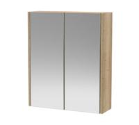 Hudson Reed Juno Wall Hung Bathroom Mirror Cabinet With 2 Durable Soft Close Doors & Shelf In Autumn Oak Woodgrain Finish, 600mm