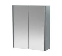 Hudson Reed Juno Wall Hung Bathroom Mirror Cabinet With 2 Durable Soft Close Doors & Shelf In Coastal Grey Woodgrain Finish, 600mm