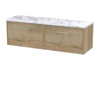 Hudson Reed Juno Woodgrain Wall Hung 2 Drawer Vanity Unit with Carrera Marble Worktop | Autumn Oak | MFC | 1200mm