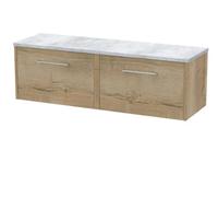Hudson Reed Juno Woodgrain Wall Hung 2 Drawer Vanity Unit with Bellato Grey Worktop | Autumn Oak | MFC | 1200mm