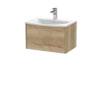 Hudson Reed Juno Woodgrain Wall Hung Single Drawer Vanity Unit and Curved Ceramic Basin | Autumn Oak | MDF | 600mm