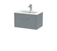 Hudson Reed Juno Wall Hung Single Soft Close Drawer Vanity Unit With Minimalist 1 Tap Hole Basin In Coastal Grey Finish, 600mm