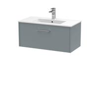 Hudson Reed Juno Wall Hung Single Soft Close Drawer Vanity Unit With Minimalist 1 Tap Hole Basin In Coastal Grey Finish, 800mm