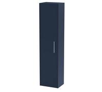 Hudson Reed Juno Wall Mounted Single Door Tall Unit, Modern Bathroom Storage Cabinet With D-Shape Handle In Indigo Blue, 350mm