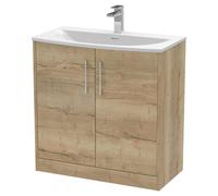 Hudson Reed Juno 800mm Floor Standing 2 Door Vanity & Curved Basin - Autumn Oak