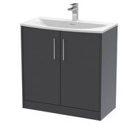 Hudson Reed Juno 2 Door Vanity Unit with 30mm Profile Basin | Graphite Grey | MDF | 800mm