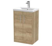 Hudson Reed Juno 500mm Floor Standing 2 Door Vanity & Mid-Edge Basin - Autumn Oak, Brown