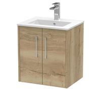Hudson Reed Juno 500mm Wall Hung 2 Door Vanity & Minimalist Basin - Autumn Oak, Brown