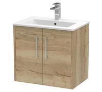 Hudson Reed Juno 600mm Wall Hung 2 Door Vanity & Minimalist Basin - Autumn Oak