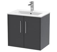 Hudson Reed Juno Wall Hung 2 Door Vanity Unit with 18mm Profile Basin | Graphite Grey | MDF | 600mm