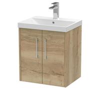 Hudson Reed Juno 500mm Wall Hung 2 Door Vanity & Thin-Edge Basin - Autumn Oak, Brown