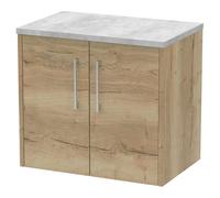 Hudson Reed Juno Woodgrain Wall Hung 2 Door Vanity Unit with Bellato Grey Worktop | Autumn Oak | MDF | 600mm