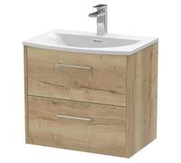 Hudson Reed Juno Woodgrain Wall Hung 2 Drawer Vanity Unit and Curved Ceramic Basin | Autumn Oak | MDF | 600mm