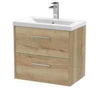 Hudson Reed Juno Autumn Oak 600mm Wall Hung 2-Drawer Vanity Unit &