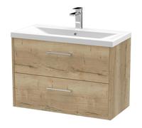 Hudson Reed Juno 800mm Wall Hung 2 Drawer Vanity & Mid-Edge Basin - Autumn Oak