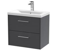 Hudson Reed Juno Woodgrain Wall Hung 2 Drawer Vanity Unit and Mid Edge Ceramic Basin | Graphite Grey | MDF | 600mm