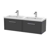 Hudson Reed Juno Woodgrain Wall Hung 2 Drawer Vanity Unit and Twin Polymarble Basins | Graphite Grey | MDF | 1200mm