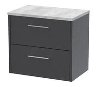 Hudson Reed Juno Woodgrain Wall Hung 2 Drawer Vanity Unit with Bellato Grey Worktop | Graphite Grey | MDF | 600mm