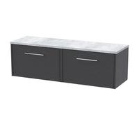 Hudson Reed Juno Woodgrain Wall Hung 2 Drawer Vanity Unit with Bellato Grey Worktop | Graphite Grey | MFC | 1200mm