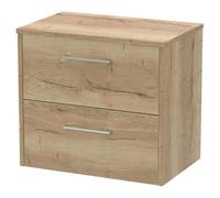 Hudson Reed Juno Woodgrain Wall Hung 2 Drawer Vanity Unit with Worktop | Autumn Oak | MDF | 600mm