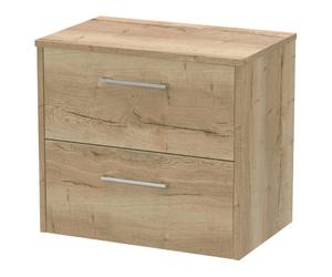 Hudson Reed Juno Woodgrain Wall Hung 2 Drawer Vanity Unit with Worktop | Autumn Oak | MDF | 600mm