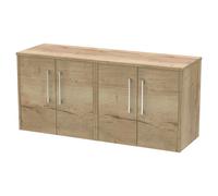 Hudson Reed Juno Woodgrain Wall Hung 4 Door Vanity Unit with Worktop | Autumn Oak | MDF | 1200mm