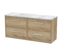 Hudson Reed JNU1824LBG2 Juno Modern Bathroom Wall Hung 4 Soft Close Drawer Vanity Unit and Bellato Grey Laminate Worktop, 1200mm, Autumn Oak