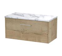 Hudson Reed Juno Wall Hung Single Soft Close Drawer Vanity Unit With Laminate Worktop In Autumn Oak Finish, 800mm