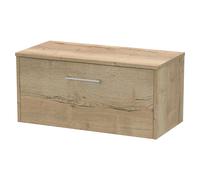 Hudson Reed JNU1825W Juno Modern Bathroom Wall Hung Single Drawer Vanity with Colour Coordinating Worktop, 800mm, Woodgrain Autumn Oak