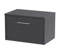 Hudson Reed Juno Woodgrain Wall Hung Single Drawer Vanity Unit with Worktop | Graphite Grey | MDF | 600mm
