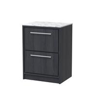 Hudson Reed Lille Floor Standing 2 Drawer Countertop Vanity & Marble Worktop, Graphite Woodgrain, 610 X 460 mm