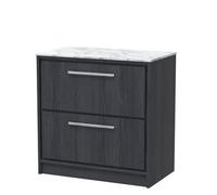 Hudson Reed Lille Floor Standing 2 Drawer Countertop Vanity & Marble Worktop, Graphite Woodgrain, 810 X 460 mm
