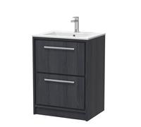 Hudson Reed Lille Floor Standing 2 Drawer Vanity Unit With 1 Tap Hole Basin, Graphite Woodgrain, 818 X 605 mm