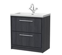 Hudson Reed Lille Floor Standing 2 Drawer Vanity Unit With 1 Tap Hole Basin, Graphite Woodgrain, 845 X 813 mm