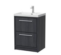Hudson Reed Lille Floor Standing 2 Drawer Vanity Unit With 1 Tap Hole Basin, Graphite Woodgrain, 850 X 610 mm