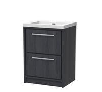 Hudson Reed Lille Floor Standing 2 Drawer Vanity Unit With Modern Basin, Graphite Woodgrain Finish, 845 X 613 mm