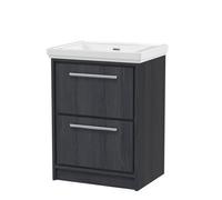 Hudson Reed Lille Woodgrain 2 Drawer Vanity Unit and Classique Fireclay Basin | Graphite Grey | MFC | 600mm
