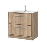 Hudson Reed Lille Floor Standing Two Drawer Contemporary Vanity Unit With 1 Tap Hole Basin In Bleached Oak, 805 X 460mm