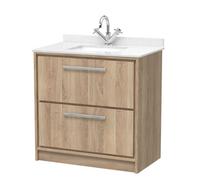 Hudson Reed Lille Floor Standing Two Drawer Contemporary Vanity Unit With Marble Top & Basin In Bleached Oak, 820 X 470mm