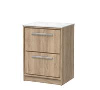 Hudson Reed Lille Floor Standing Two Drawer Contemporary Vanity Unit With Marble Worktop In Bleached Oak, 610 X 460mm