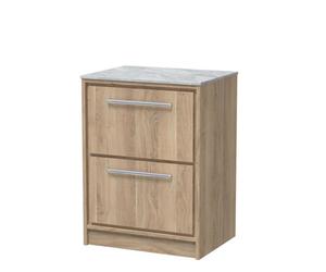 Hudson Reed Lille Floor Standing Two Drawer Contemporary Vanity Unit With Marble Worktop In Bleached Oak, 610 X 460mm