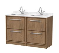 Hudson Reed Lille Floorstanding Four Drawer Contemporary Vanity Unit With Marble Top & Double Basin In Antique Oak, 1220 X 470mm