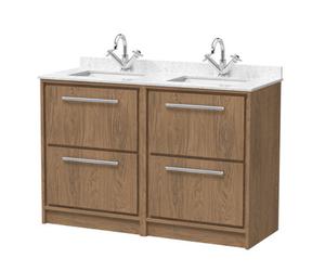 Hudson Reed Lille Floorstanding Four Drawer Contemporary Vanity Unit With Marble Top & Double Basin In Antique Oak, 1220 X 470mm