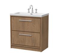 Hudson Reed Lille Floorstanding Two Drawer Contemporary Vanity Unit With 3 Tap Hole Basin In Antique Oak, 813 X 462mm