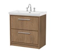 Hudson Reed Lille Floorstanding Two Drawer Contemporary Vanity Unit With 3 Tap Hole Basin In Antique Oak, 830 X 471mm