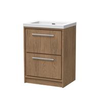 Hudson Reed Lille Floorstanding Two Drawer Contemporary Vanity Unit With Basin In Antique Oak, 613 X 462mm